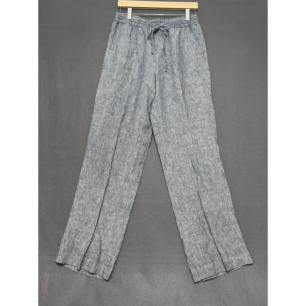 Talbots Linen Pants Pinstripes Womens 4 Drawstring Wide Leg Coastal Beach Preppy